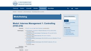 
                            9. Internes Management 1: Controlling (5103-210 ... - Uni Hohenheim