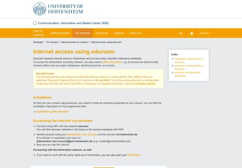 
                            9. Internet access using eduroam: Communication ... - KIM Uni Hohenheim