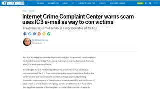 
                            11. Internet Crime Complaint Center warns scam uses IC3 e-mail as way ...