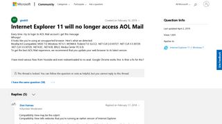 
                            3. Internet Explorer 11 will no longer access AOL Mail - Microsoft ...