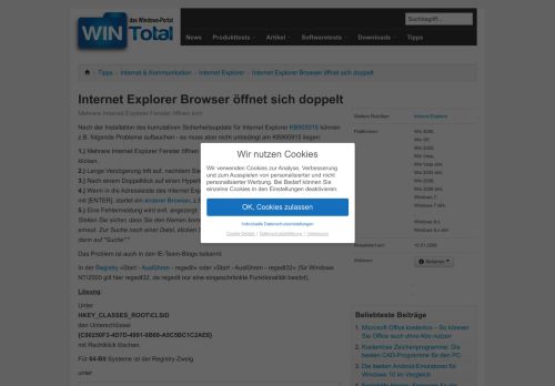 
                            13. Internet Explorer Browser öffnet sich doppelt - Tipps & Tricks - WinTotal