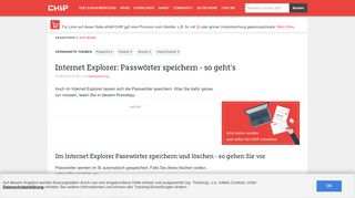 
                            3. Internet Explorer: Passwörter speichern - so geht's - CHIP