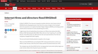 
                            6. Internet firms and directors fined RM20mil - Nation | The Star Online