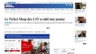 
                            12. Internet: Le Ticket Shop des CFF a subi une panne - Suisse - tdg.ch