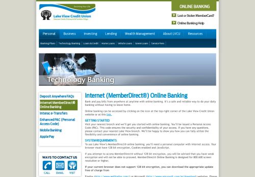 
                            12. Internet MemberDirect® Online Banking - Lake View Credit Union