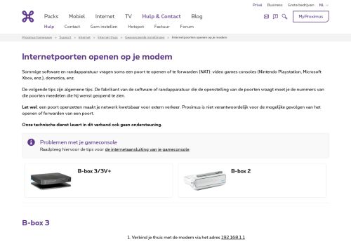 
                            2. Internetpoorten openen op uw modem | Proximus