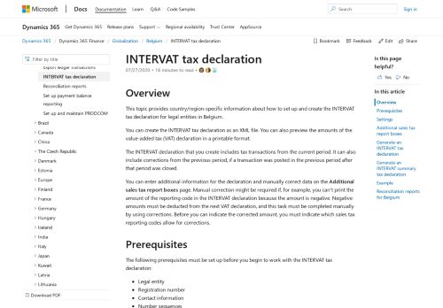 
                            12. INTERVAT tax declaration - Finance & Operations | Dynamics 365 ...