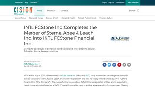 
                            12. INTL FCStone Inc. Completes the Merger of Sterne, Agee & Leach Inc ...
