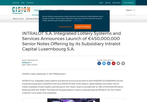 
                            7. INTRALOT S.A. Integrated Lottery Systems and Services Announces ...