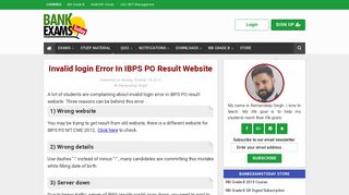 
                            8. Invalid login Error In IBPS PO Result Website | BankExamsToday