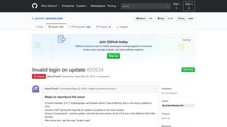 
                            5. Invalid login on update · Issue #20534 · joomla/joomla-cms · GitHub