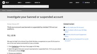 
                            5. Investigate your banned or suspended account - EA Help - Electronic ...