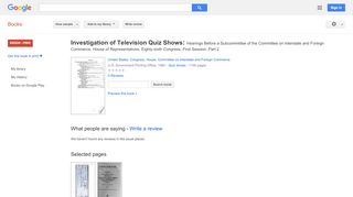 
                            12. Investigation of Television Quiz Shows: Hearings Before a ...