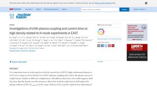 
                            9. Investigations of LHW-plasma coupling and current drive at high ...