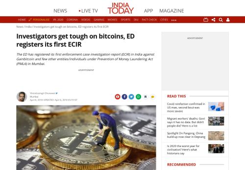 
                            13. Investigators get tough on bitcoins, ED registers its first ECIR - India ...