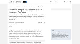 
                            8. Investoren pumpen 280 Millionen Dollar in Messenger-App Tango ...