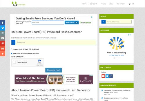 
                            10. Invision Power Board(IPB) Password Hash Generator | USEO Tools