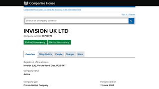 
                            12. INVISION UK LTD - Overview (free company information from ...