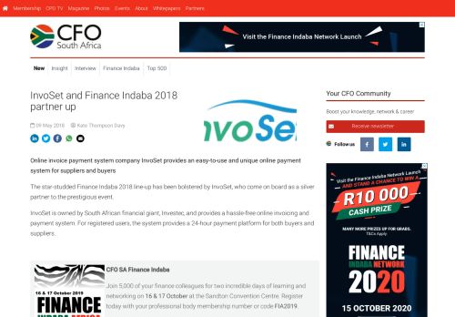
                            3. InvoSet and Finance Indaba 2018 partner up - CFO South Africa