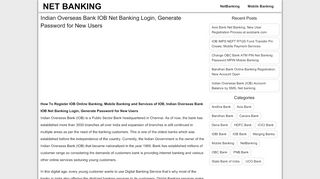 
                            6. IOB Net Banking Registration Login Generate Password for New Users