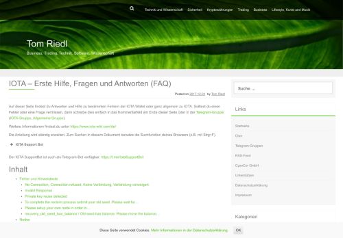 
                            6. IOTA – Erste Hilfe, Fragen und Antworten (FAQ) | Tom Riedl