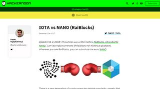 
                            11. IOTA vs NANO (RaiBlocks) – Hacker Noon