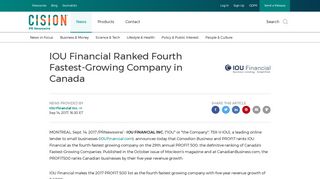 
                            8. IOU Financial Ranked Fourth Fastest-Growing Company in Canada