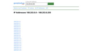 
                            6. IP Addresses 188.253.0.0 - 188.253.0.255 | Geo IP Lookup