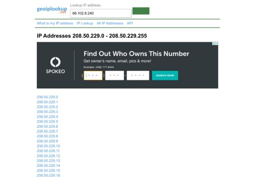 
                            3. IP Addresses 208.50.229.0 - 208.50.229.255 | Geo IP Lookup