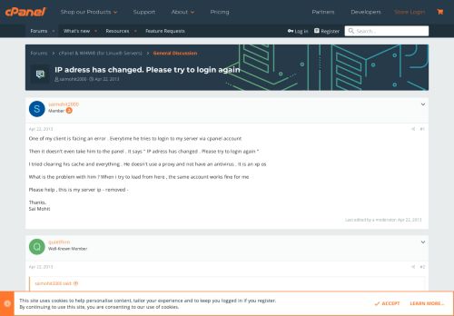 
                            13. IP adress has changed. Please try to login again | cPanel Forums