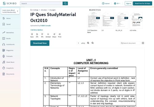 
                            10. IP Ques StudyMaterial Oct2010 | Network Topology | Computer ...