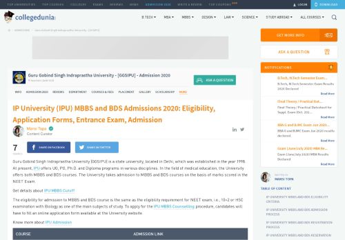 
                            9. IP University MBBS and BDS Admissions 2019: Registration, Cutoff ...