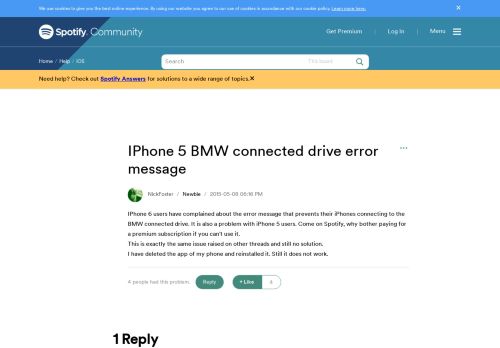
                            12. IPhone 5 BMW connected drive error message - The Spotify Community