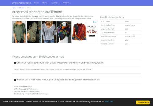 
                            10. iPhone Arcor Mail Einstellungen - E-Mail-Einstellungen