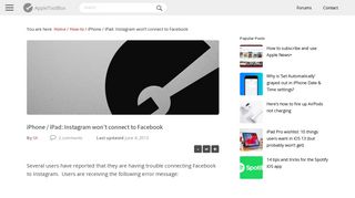
                            1. iPhone / iPad: Instagram won't connect to Facebook - AppleToolBox