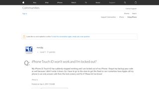 
                            3. iPhone Touch ID won't work and I'm locked… - Apple Community ...