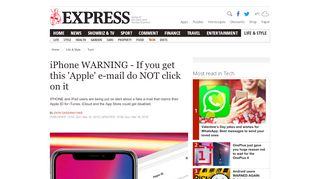
                            5. iPhone WARNING - If you get this 'Apple' e-mail do NOT click on it ...