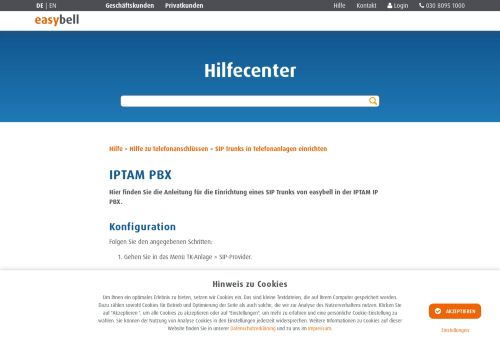 
                            13. IPTAM PBX - easybell hilft