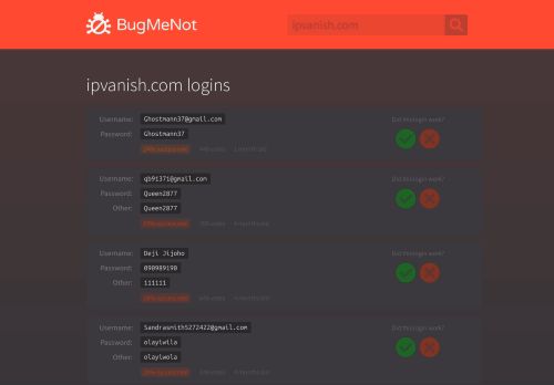 
                            2. ipvanish.com passwords - BugMeNot