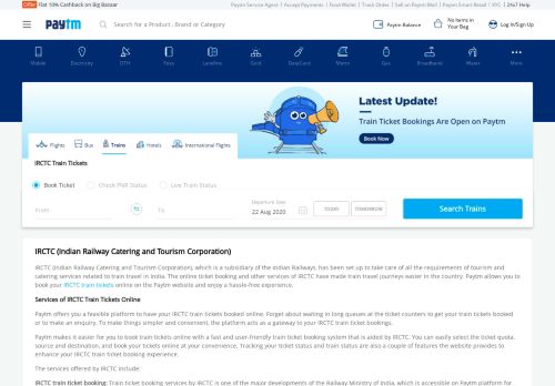 
                            11. IRCTC Login & Railway Ticket Booking through Paytm - Paytm.com