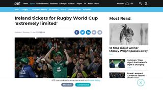 
                            13. Ireland tickets for Rugby World Cup 'extremely limited' - RTE