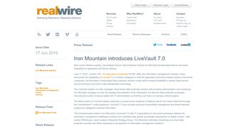 
                            5. Iron Mountain introduces LiveVault 7.0 - RealWire