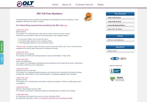 
                            5. IRS contact information for customers - OLT.com