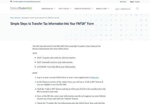 
                            10. IRS Data Retrieval Tool - Federal Student Aid - ED.gov