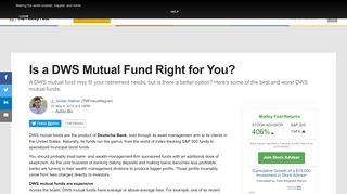 
                            8. Is a DWS Mutual Fund Right for You? -- The Motley Fool