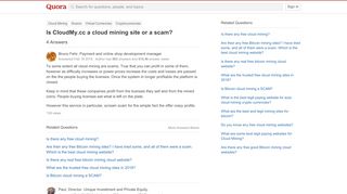 
                            8. Is CloudMy.cc a cloud mining site or a scam? - Quora
