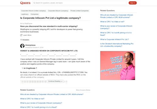 
                            10. Is Corporate Infocom Pvt Ltd a legitimate company? - Quora
