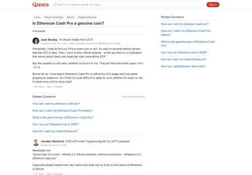 
                            12. Is Ethereum Cash Pro a genuine coin? - Quora