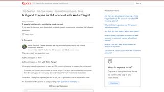 
                            9. Is it good to open an IRA account with Wells Fargo? - Quora