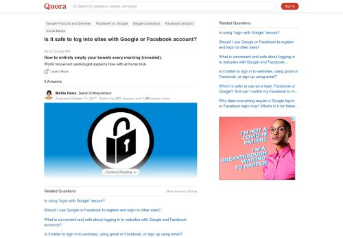 
                            6. Is it safe to log into sites with Google or Facebook account? - Quora